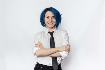 A female in office style look on white background