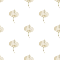 Obraz premium Vector seamless pattern whith dry yellow linden autumn foliage with wavy lines