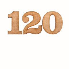 Number one hundred twenty, 120 - Piece of wood isolated on white background