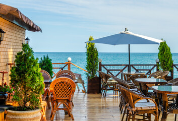 The veranda of the summer cafe on the seashore.