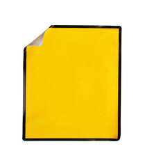 Blank warning sign yellow color with black frame sticker isolated on white background