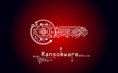 Ransomware virus on a computer screen - encrypt key on a dark red background