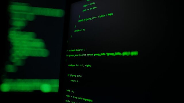 Writing programming code on laptop. Web site codes on computer monitor. Technology background. Software background. Programmer workplace. Abstract screen of software. Blockchain concept