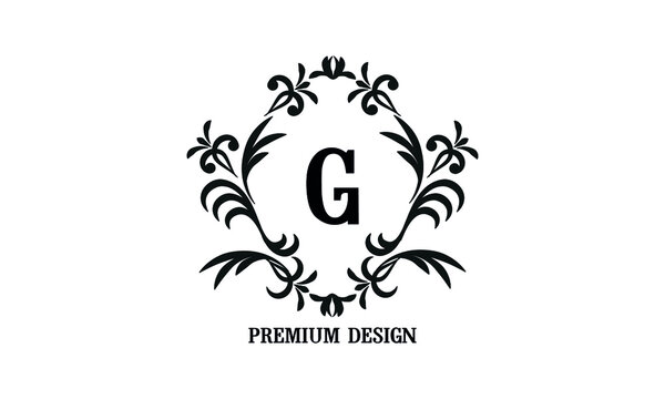 Exquisite company brand sign with letter G. Black and white logo for cafe, bar, restaurant, invitation, wedding. Business style