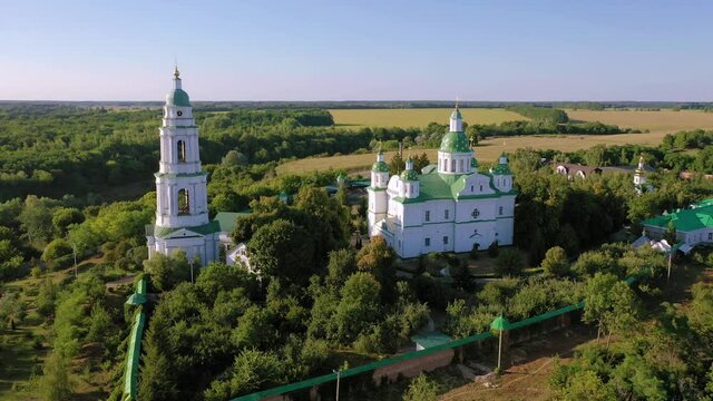 Aerial view to Saviour-Transfiguration Mhar Monastery, Ukraine