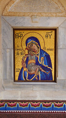 Fototapeta premium religion, church, icon, mosaic, art, saint, christ, god, holy, religious, orthodox, mary, virgin, architecture, painting, faith, fresco, ancient, catholic, history, culture, old, wall, catholicism, ca