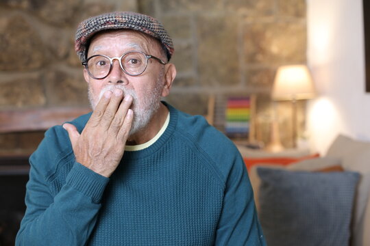 Terrified granfather with anxiety at home