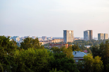 Fototapeta na wymiar Scenic view of the city from above, at sunrise. Izhevsk. Udmurtia. Russia