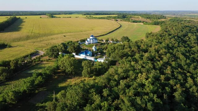 Aerial view to Saviour-Transfiguration Mhar Monastery, Ukraine