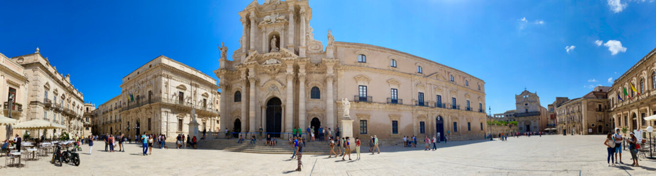 Panoramic view of Piazza del Duomo in Ortiga Island, Sicily