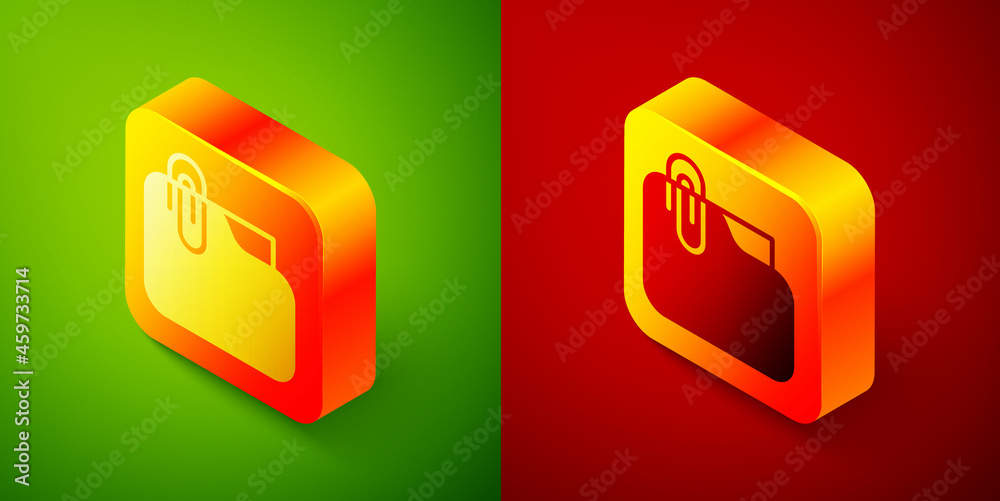 Canvas Prints isometric document folder with paper clip icon isolated on green and red background. accounting bind