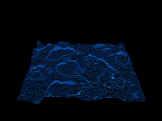 Holographic topography. Blue contour layer. Futuristic data.