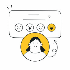 Feedback ui element with happy customer face. Rating, grading, evaluation and user experience result. Thin line vector illustration on white background.