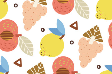 Seamless vector pattern in autumn boho colors fruits, leaves, etc. Surface design for web and print. 