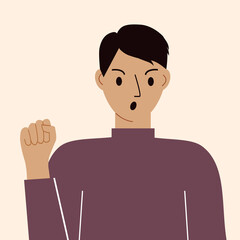 Angry anxious man with a displeased expression on his face. A frustrated, disgruntled guy with a frown and an open face.