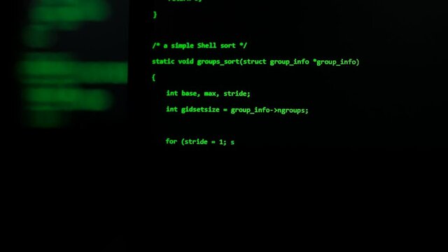 Writing programming code on laptop. Web site codes on computer monitor. Technology background. Software background. Programmer workplace. Abstract screen of software. Blockchain concept