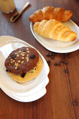 croissant and bread homemade snack in coffee time in coffee shop.