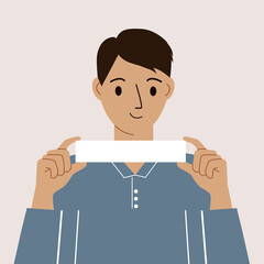 Man holding a blank sheet of paper. As a gesture, a poster recommending with a place for your text.