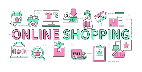 Online shopping - line design style modern banner