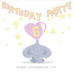 birthday party card for girl with cute elephant for six years old