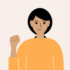 The concept of female power and the feminist international movement. A woman with a raised fist.