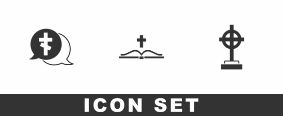 Set Grave with cross, Holy bible book and icon. Vector