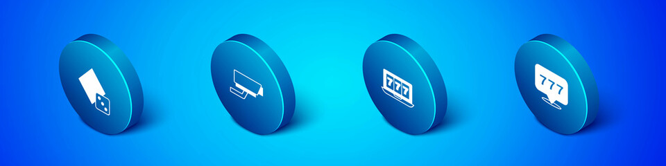 Set Isometric Game dice, Online slot machine with jackpot, Slot and Security camera icon. Vector