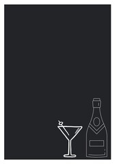 Composition of drink and bottle icons on black background