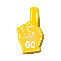 an foam finger. Hands up with glove with inscription 