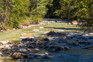 Beautiful stream rushing down a steep incline along Guanella pass road in Colorado