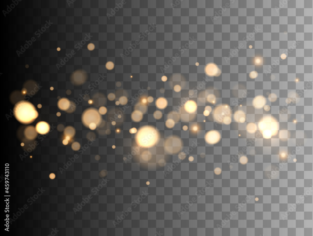 Poster Shining bokeh isolated on transparent background. Golden bokeh lights with glowing particles isolated. Christmas concept