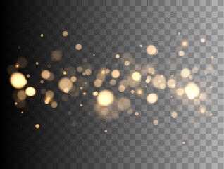 Shining bokeh isolated on transparent background. Golden bokeh lights with glowing particles isolated. Christmas concept © ket4up
