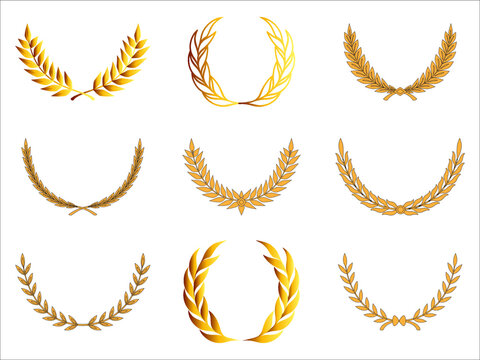 Wheat laurel icon element set