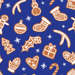 Christmas gingerbread pattern. For festive decoration, background, fabric, wrapping paper. Vector simple flat illustration