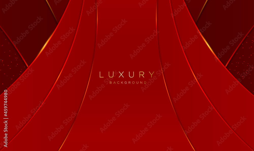 Poster abstract red background with golden lines. luxurious red abstract overlap background. abstract wavy 