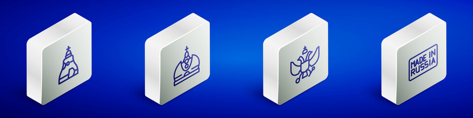 Set Isometric line The Tsar bell, King crown, National emblem of Russia and Made icon. Vector