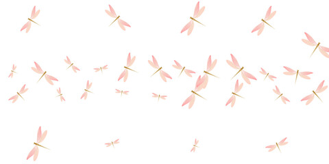 Fototapeta na wymiar Fairy rosy pink dragonfly cartoon vector background. Summer beautiful insects. Decorative dragonfly cartoon children illustration. Gentle wings damselflies graphic design. Garden beings