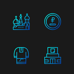 Set line Mausoleum of Lenin, Kosovorotka, Saint Basil's Cathedral and Rouble, ruble currency. Gradient color icons. Vector