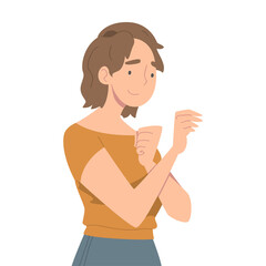 Excited Woman Character Looking at Someone Demonstrating Attention Vector Illustration