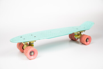 Blue penny board on a white background. isolate.