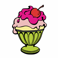 delicious ice cream in glass bowl vector design