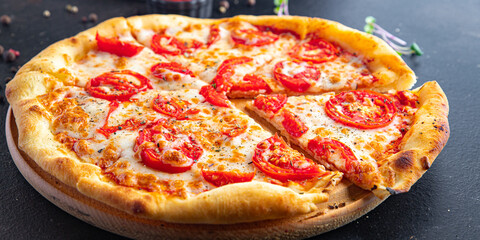 pizza margarita vegetarian food tomato, cheese, mozzarella fast food ready to eat meal snack on the table copy space food background 