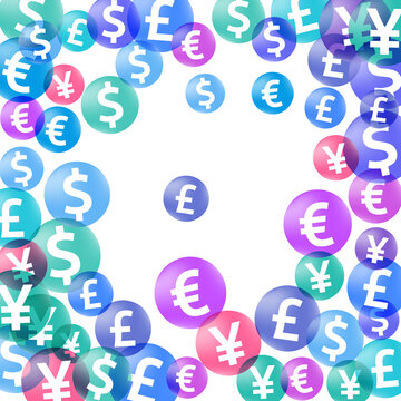 Euro dollar pound yen circle symbols scatter currency vector design. Commerce concept. Currency