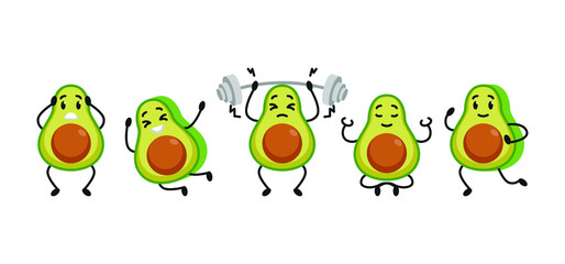 Set of cute avocado mascot design template