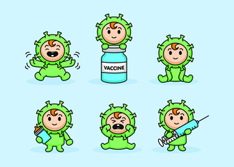 Set of cute baby in Covid-19 virus costume