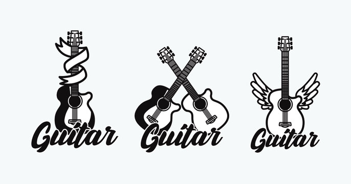 Set of simple monochrome guitar logo