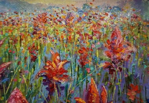 Art  oil color painting flower garden  background from thailand