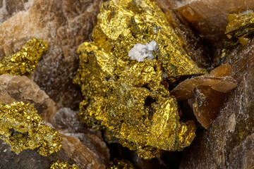 Macro mineral stone Barit Pyrit on a white background