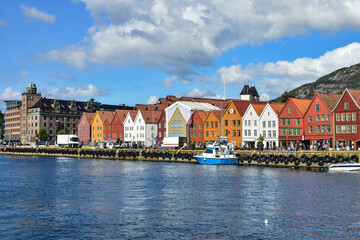 colorful wooden buildings in Bryggen district in Bergen, a beautiful city in Norway