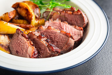 duck breast meat and garnish poultry second course fresh meal snack on the table copy space food background
